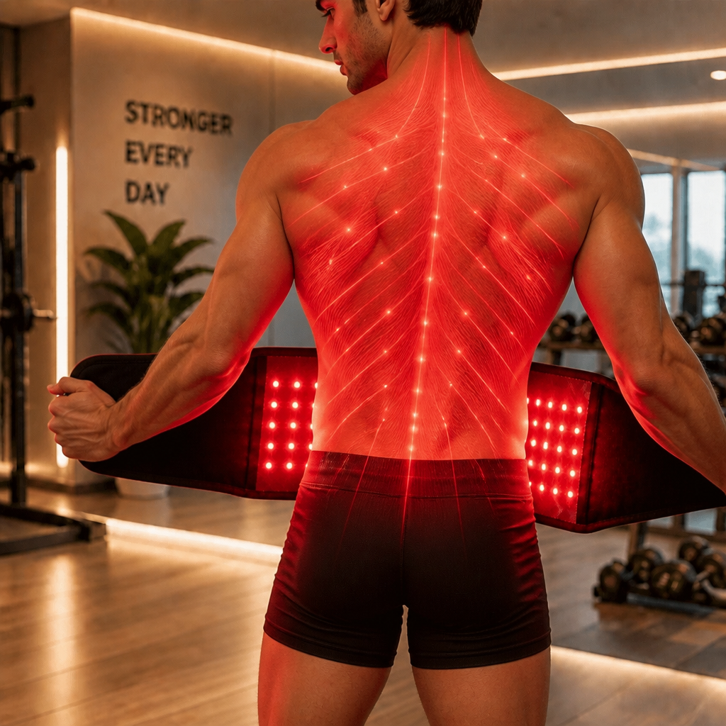 Ceinture photobiomodulation - homme dos pénétration lumière